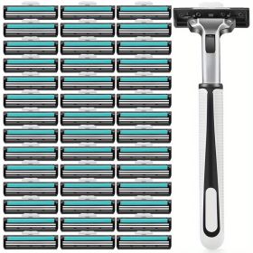 Razors for men Shaving, 2-Blade mens Razor Includes 1 Handles and 30 Replaceable razor head, Non-Slip Travel Carry Shaver for men Pack