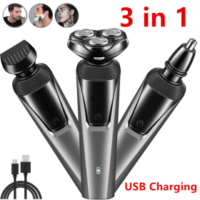 USB Rechargeable 3-In-1 Men's Professional Multi-function Cheek Beard Trimmer Men Nose Hair Cutting Barber Shaver Machine