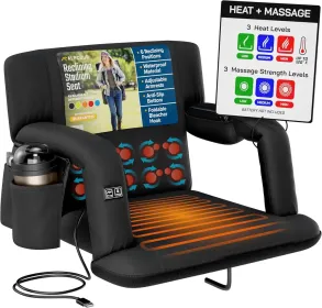 Alpcour Heated Massage Reclining Stadium Seat For Bleachers With Back Support (Option: Black-21Wide)