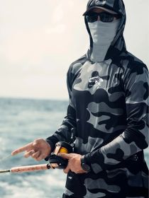 Fishing Hoodie Face Mask Neck Cover Sailing Shirt Summer Men Long Sleeve Sun Protection Hunting Jersey Camisa De Pesca Performance Fish Gear Beac (Option: XL)