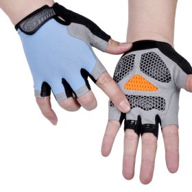HOT Cycling Anti-slip Anti-sweat Men Women Half Finger Gloves Breathable Anti-shock Sports Gloves Bike Bicycle Glove (Color: Type B--Blue, size: S)