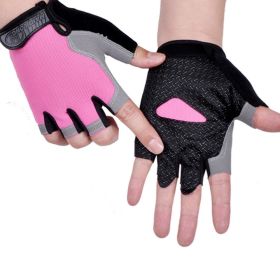 HOT Cycling Anti-slip Anti-sweat Men Women Half Finger Gloves Breathable Anti-shock Sports Gloves Bike Bicycle Glove (Color: Type A--Pink, size: S)