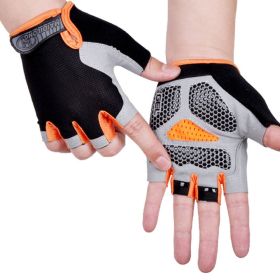 HOT Cycling Anti-slip Anti-sweat Men Women Half Finger Gloves Breathable Anti-shock Sports Gloves Bike Bicycle Glove (Color: Type B--Orange, size: L)
