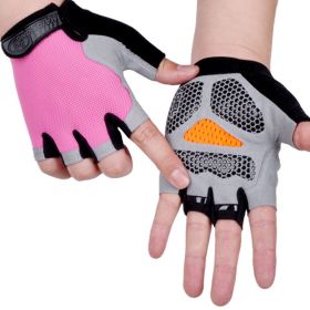 HOT Cycling Anti-slip Anti-sweat Men Women Half Finger Gloves Breathable Anti-shock Sports Gloves Bike Bicycle Glove (Color: Type B--Pink, size: L)