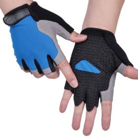HOT Cycling Anti-slip Anti-sweat Men Women Half Finger Gloves Breathable Anti-shock Sports Gloves Bike Bicycle Glove (Color: Type A--Blue1, size: L)