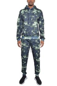FULL CAMO HOODIE COTTON SWEAT SET (Color: OLIVE, size: L)