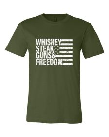 Whiskey Steak Guns & Freedom Tee (Color: OLIVE, size: L)