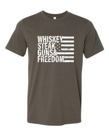 Whiskey Steak Guns & Freedom Tee (Color: Army Green, size: M)