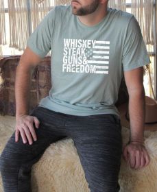 Whiskey Steak Guns & Freedom Tee (Color: Prism Dusty Blue, size: S)