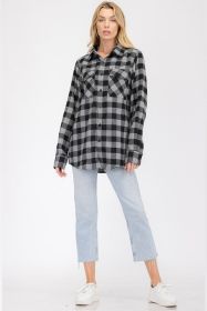Womens Boyfriend Flannel Shirt S-L ONLY (Color: 101 BLACK GREY, size: M)