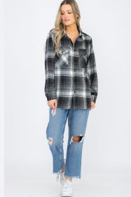Womens Boyfriend Flannel Shirt S-L ONLY (Color: 102 BLACK GREY, size: L)