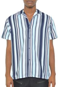 Weiv Short Sleeve Button Down Shirt (Color: BLUE PINK, size: S)