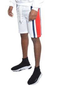 Weiv Mens Color Block Stripe Sweat Shorts (Color: White, size: XL)