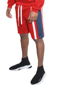 Weiv Mens Color Block Stripe Sweat Shorts (Color: Red, size: XL)