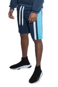 Weiv Mens Color Block Stripe Sweat Shorts (Color: NAVY, size: M)
