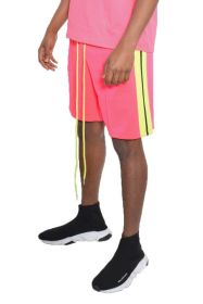 Side Stripe Tape Shorts (Color: Pink, size: 3XL)