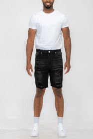 Distressed Stretch Denim Shorts (Color: Black, size: 36)