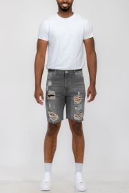 Distressed Stretch Denim Shorts (Color: Grey, size: 32)