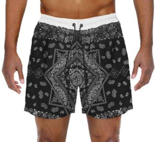Paisley Bandana Print Swimming Shorts (Color: Black, size: S)