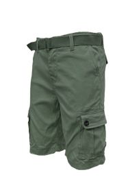 Weiv Mens Belted Cargo Shorts with Belt (Color: OLIVE, size: 36)
