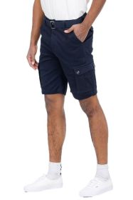 Weiv Mens Belted Cargo Shorts with Belt (Color: NAVY, size: 36)
