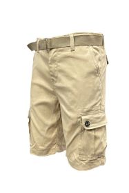 Weiv Mens Belted Cargo Shorts with Belt (Color: KHAKI, size: 38)