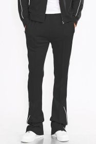 Mens Side Pipe Stacked Flare Pants (Color: Black, size: L)