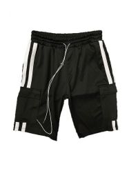 Two Stripe Cargo Pouch Shorts (Color: BLACK RED, size: 2XL)
