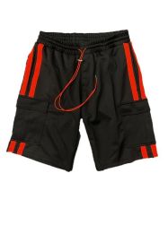 Two Stripe Cargo Pouch Shorts (Color: black orange, size: XL)
