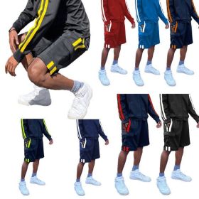 Two Stripe Cargo Pouch Shorts (Color: black lime, size: 3XL)