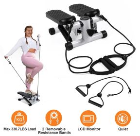 Stepper for Exercise Mini Fitness Stepper with 2 Resistance Bands LCD Monitor Max 330.7LBS Load Stair Stepper Quiet Stepper (Color: White)