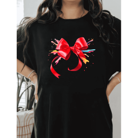 Casual Women's Cotton T-Shirt with Bow Detail - Trendy and Comfortable for Every Season (Style: 211)