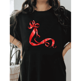 Casual Women's Cotton T-Shirt with Bow Detail - Trendy and Comfortable for Every Season (Style: 218)