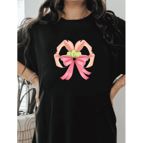 Casual Women's Cotton T-Shirt with Bow Detail - Trendy and Comfortable for Every Season (Style: 216)
