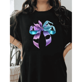 Casual Women's Cotton T-Shirt with Bow Detail - Trendy and Comfortable for Every Season (Style: 183)