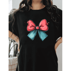 Casual Women's Cotton T-Shirt with Bow Detail - Trendy and Comfortable for Every Season (Style: 243)